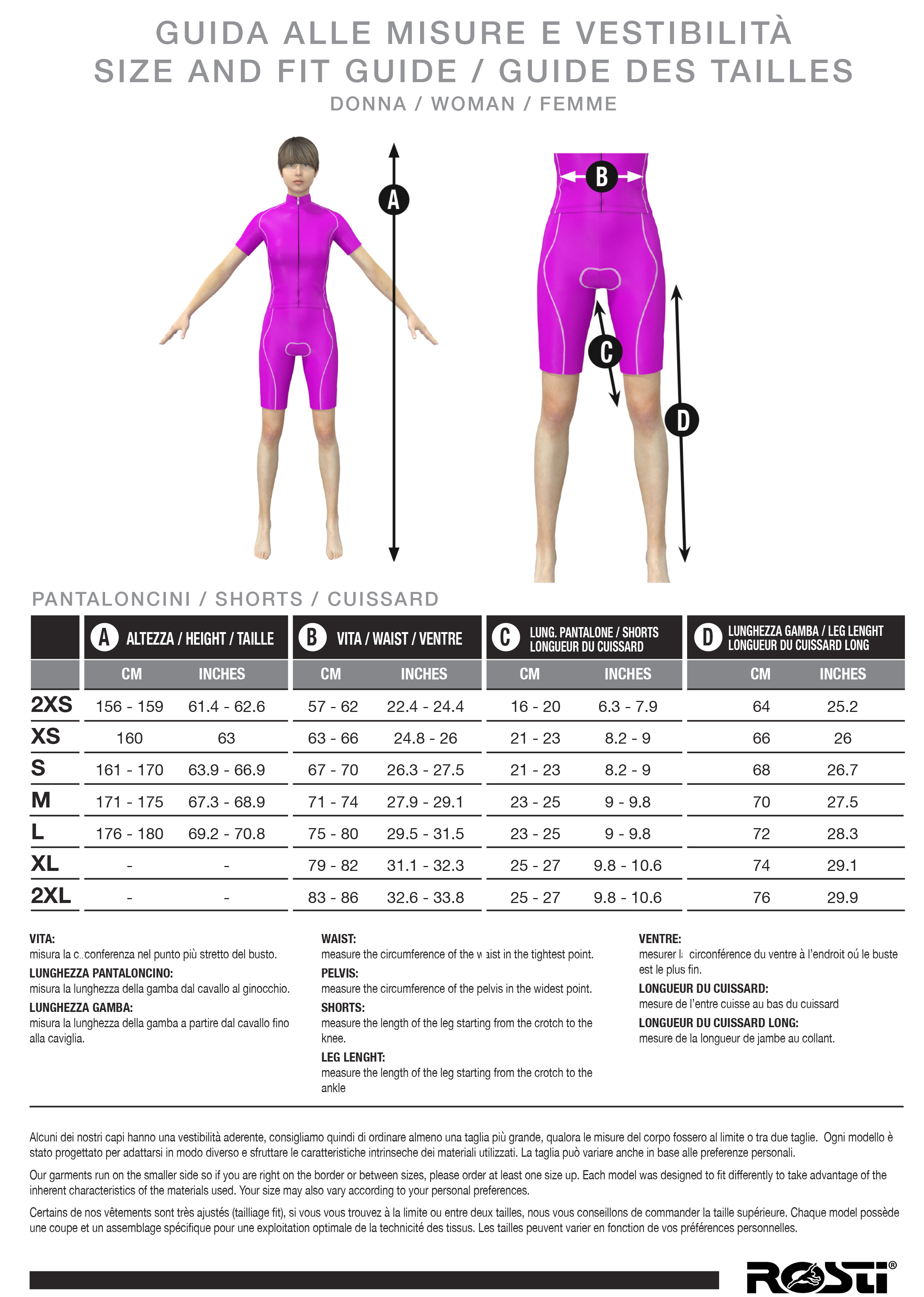 Women's cycling shorts size guide